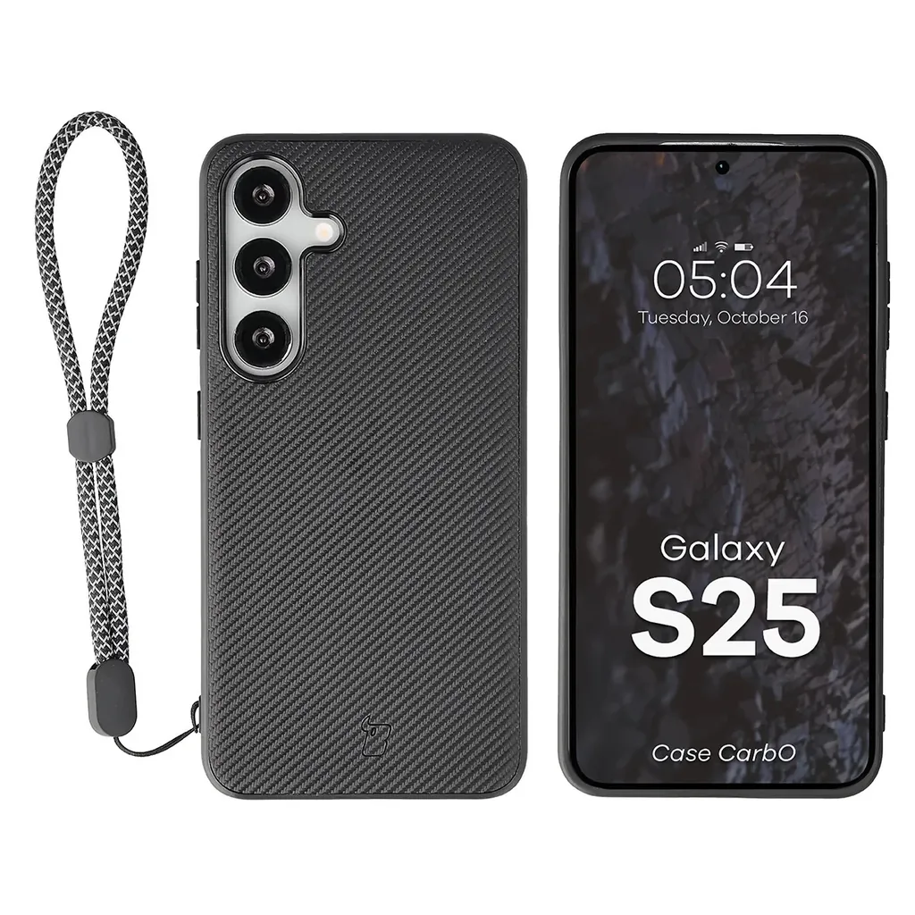 Kryt Bizon Case CarbO Lanyard & Magnetic Samsung Galaxy S25, black