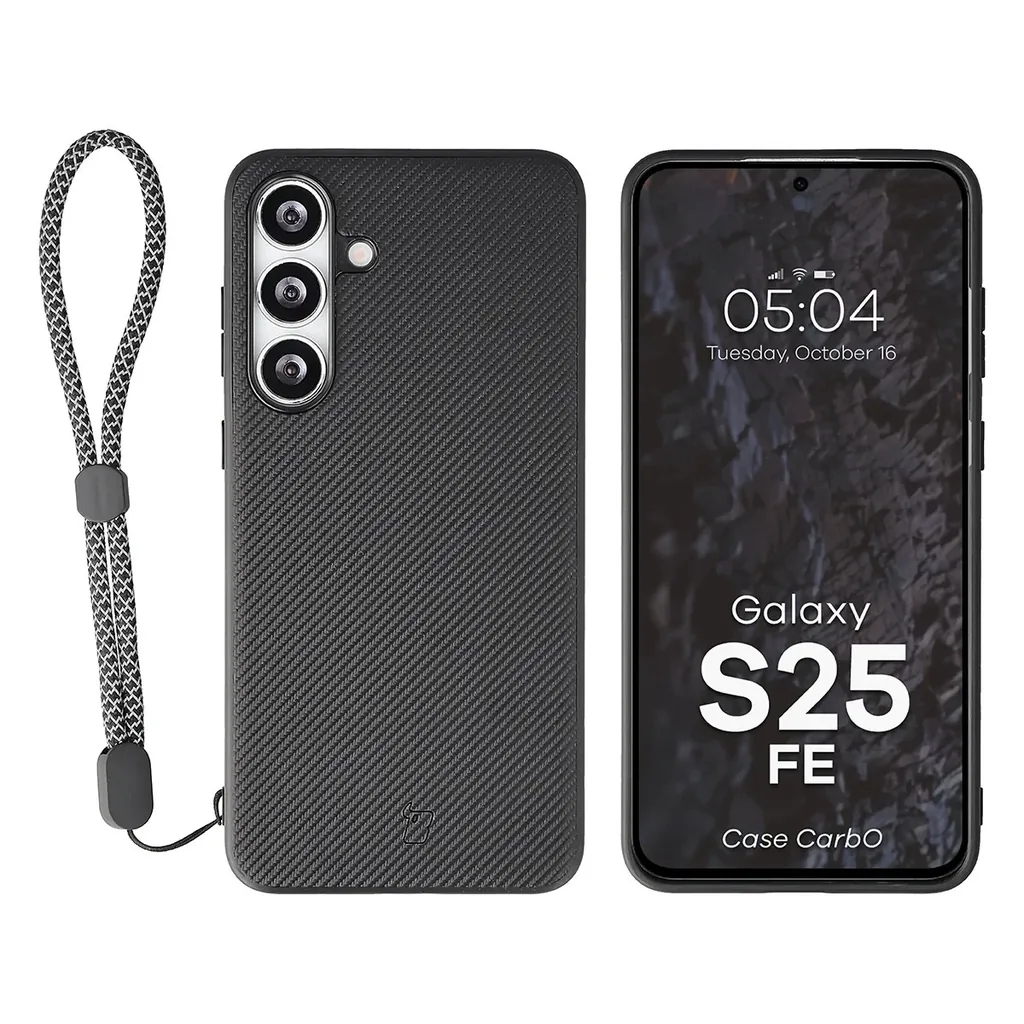 Kryt Bizon Case CarbO Lanyard & Magnetic Samsung Galaxy S25 FE, black