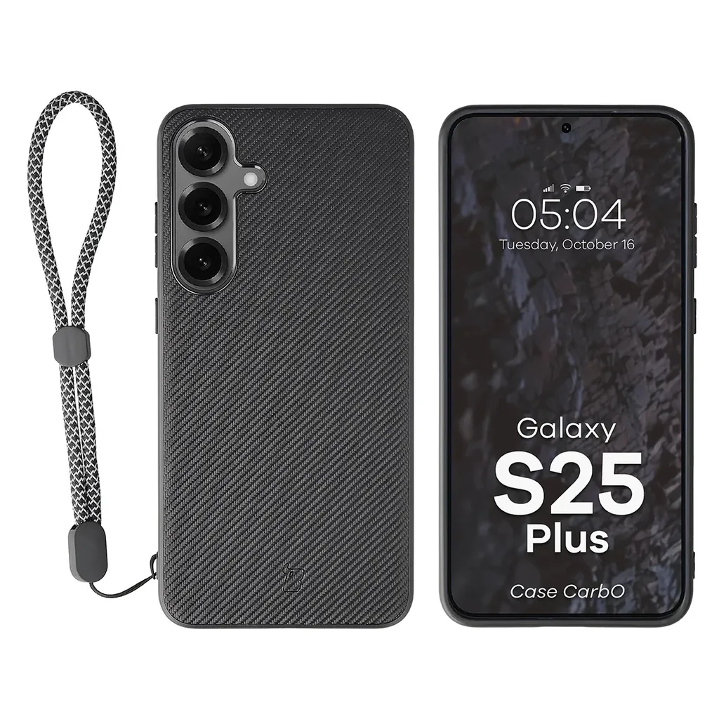 Kryt Bizon Case CarbO Lanyard & Magnetic Samsung Galaxy S25+ Plus, black
