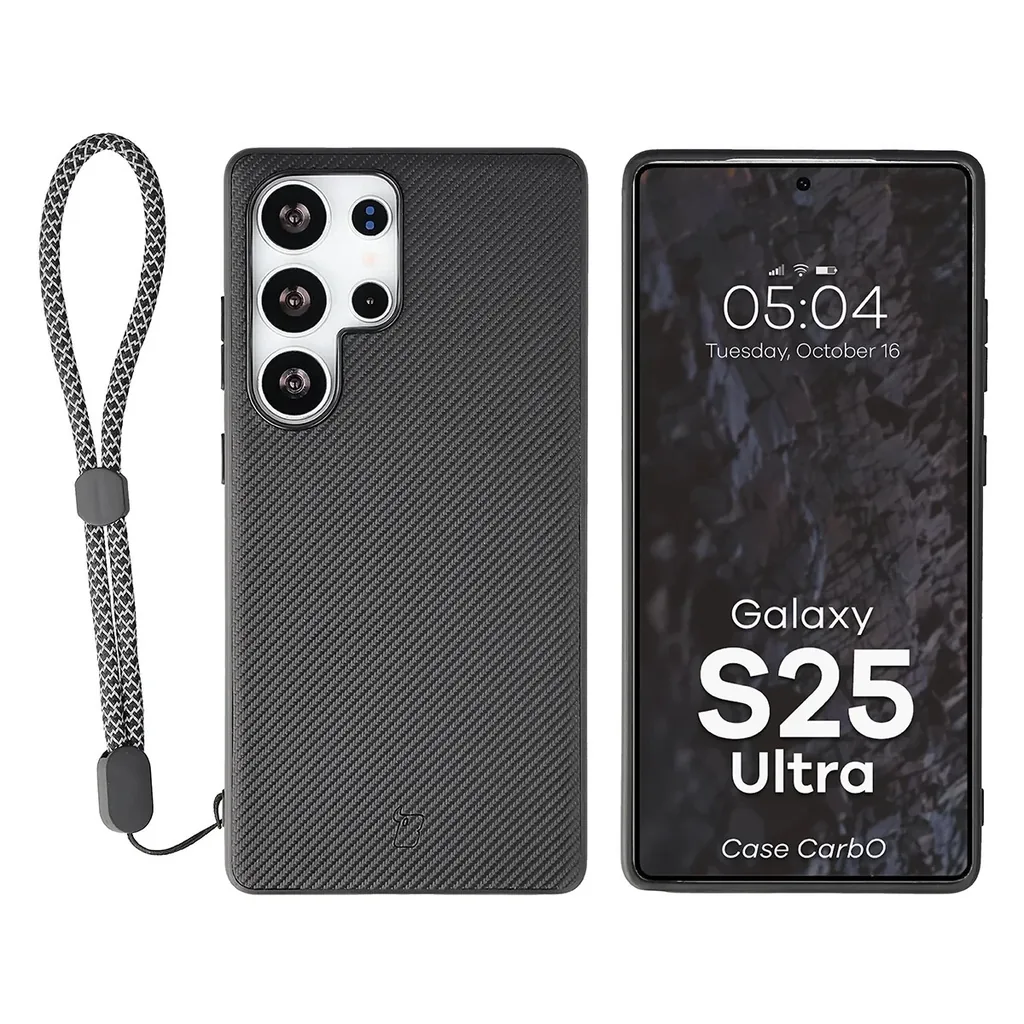 Kryt Bizon Case CarbO Lanyard & Magnetic Samsung Galaxy S25 Ultra, black