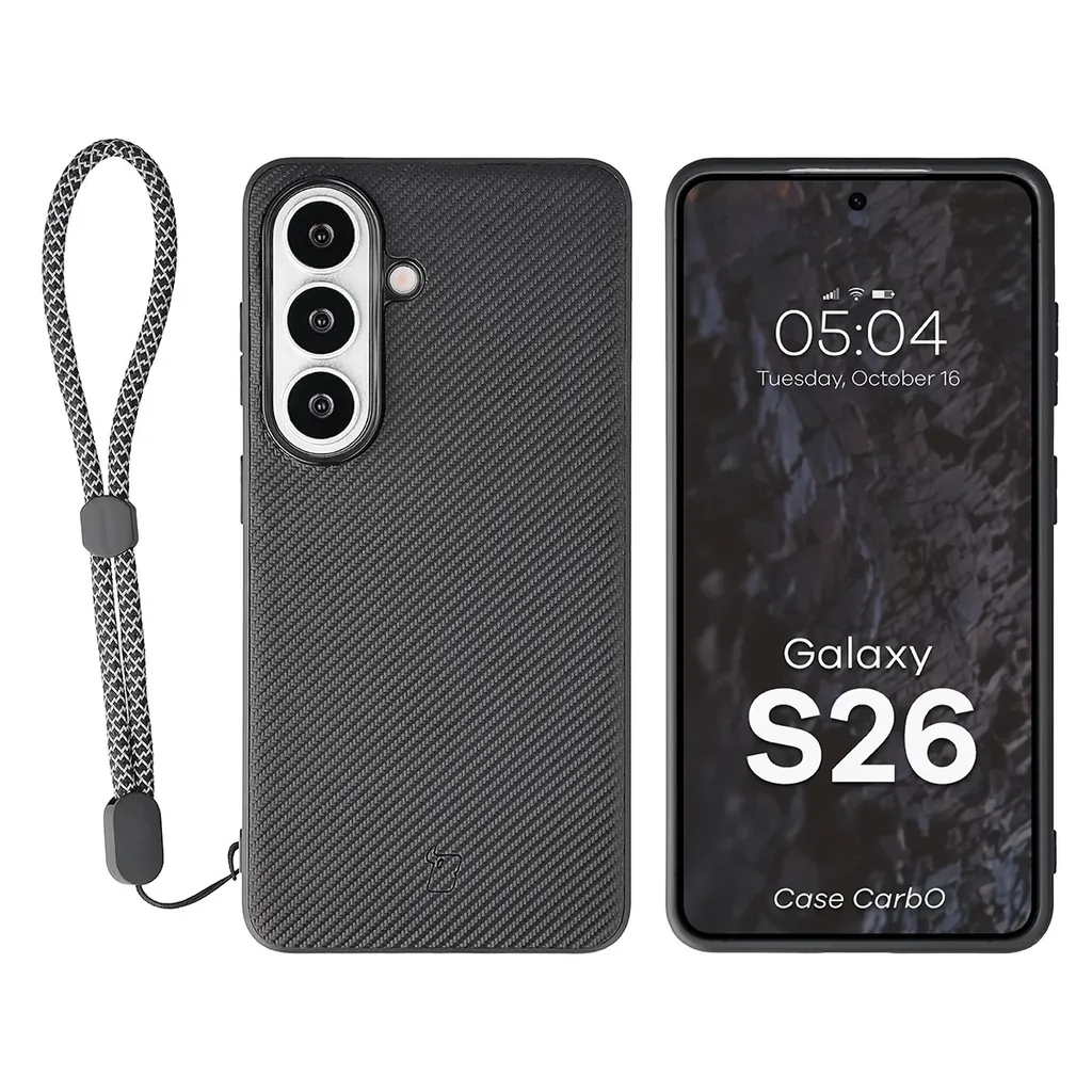Kryt Bizon Case CarbO Lanyard & Magnetic Samsung Galaxy S26, black