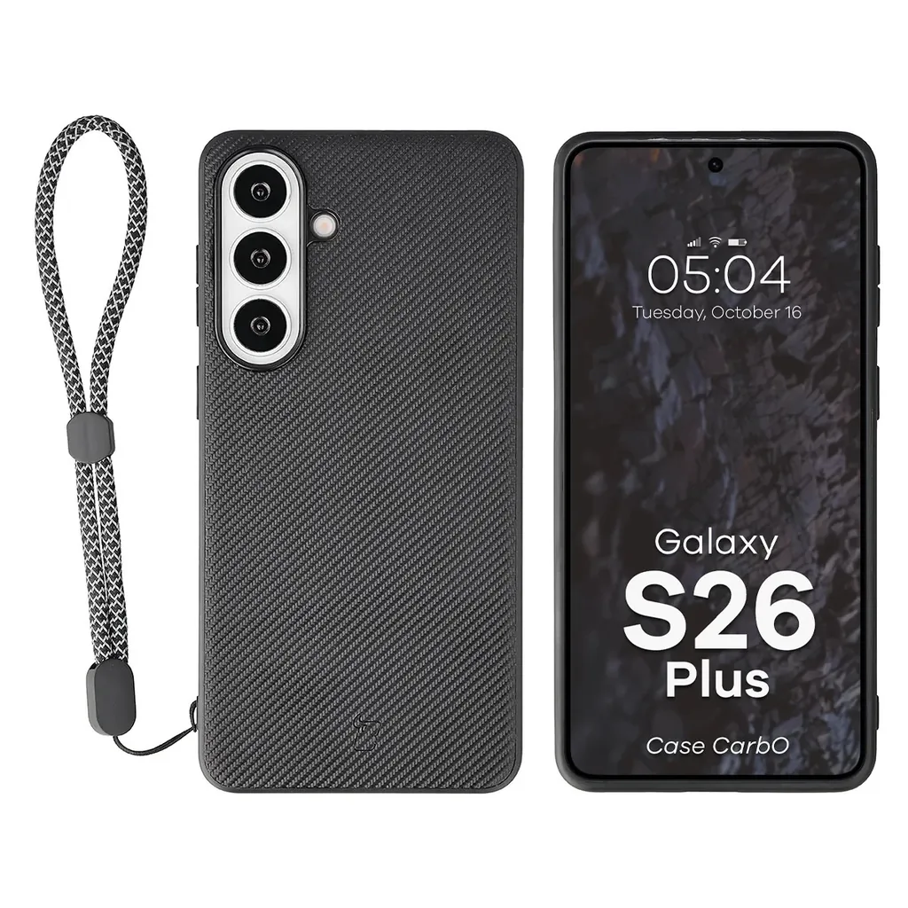 Kryt Bizon Case CarbO Lanyard & Magnetic Samsung Galaxy S26+ Plus, black