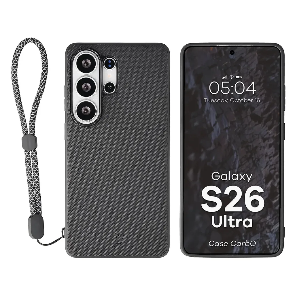 Kryt Bizon Case CarbO Lanyard & Magnetic Samsung Galaxy S26 Ultra, black