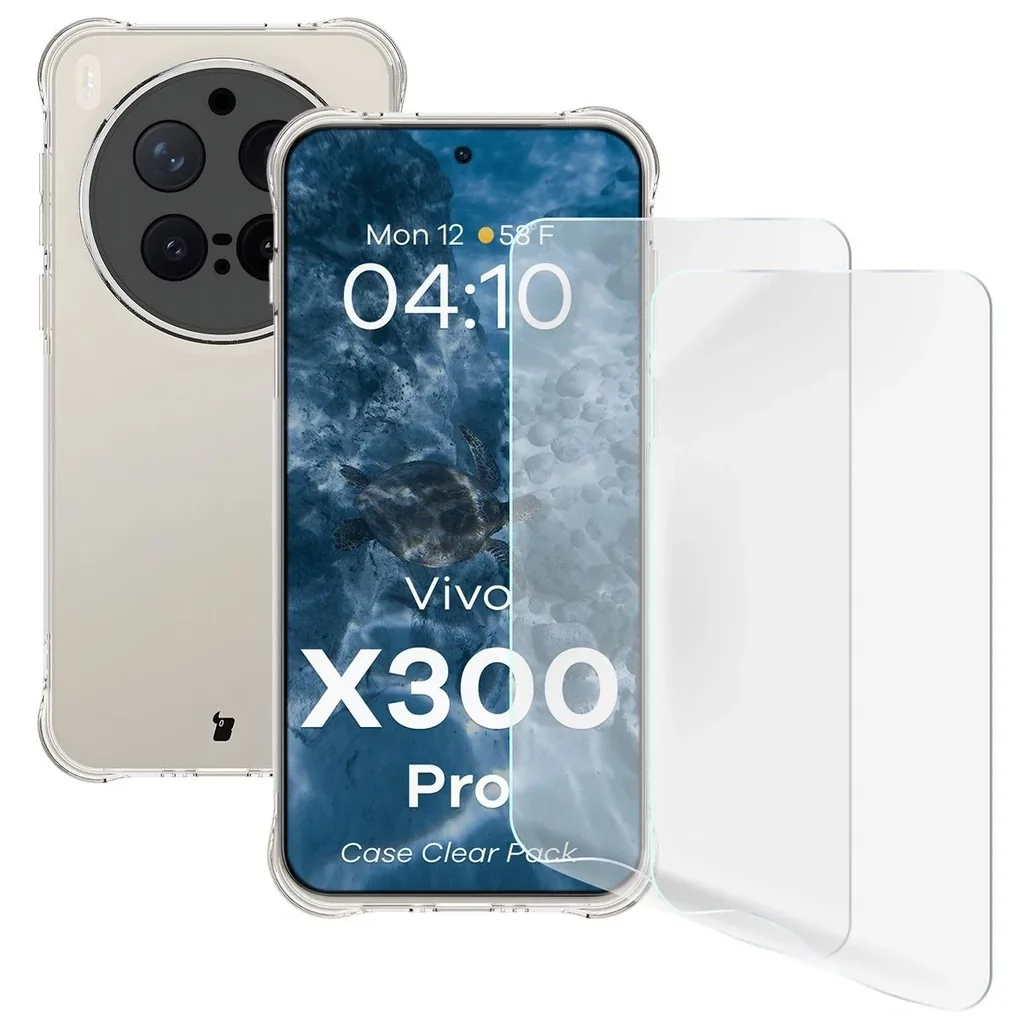 Kryt Bizon Case Clear Pack case + 2x screen film Bizon Case Clear Pack Vivo X300 Pro