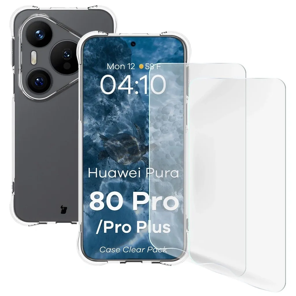 Kryt Bizon Case Clear Pack case + 2x screen film Huawei Pura 80 Pro / Pro+ Plus