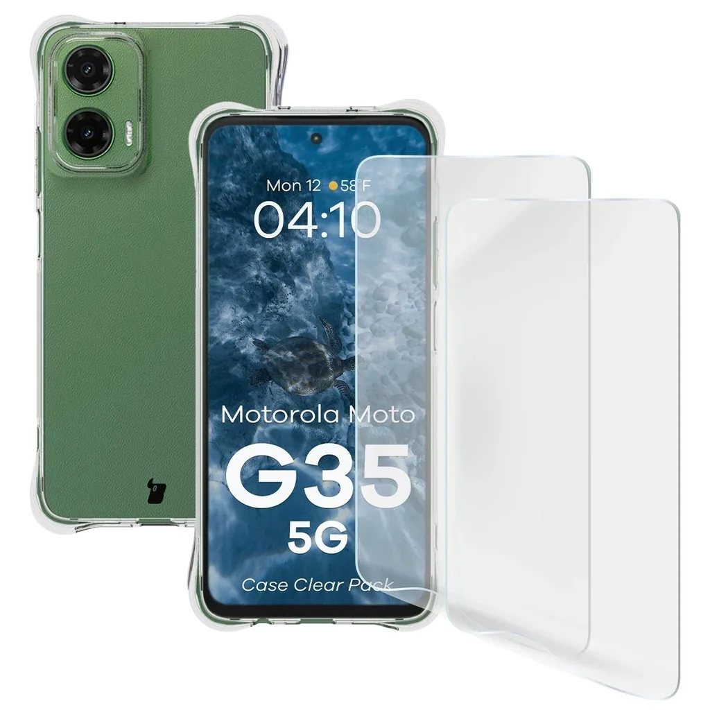 Kryt Bizon Case Clear Pack case + 2x screen film Motorola Moto G35 5G