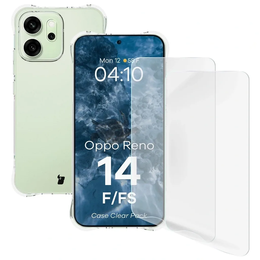 Kryt Bizon Case Clear Pack case + 2x screen film Oppo Reno 14 F / FS