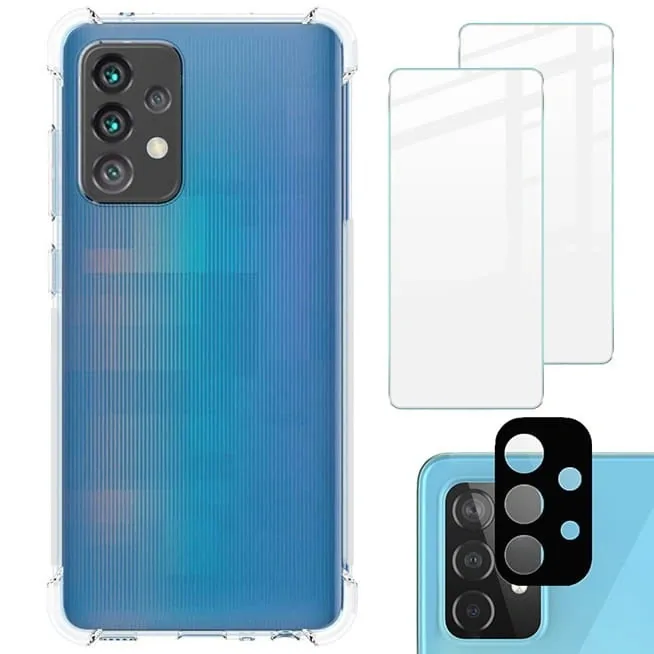 Kryt Bizon Case Clear Pack case + 2x screen glass + lens glass Samsung Galaxy A52s 5G A52 5G/4G clear