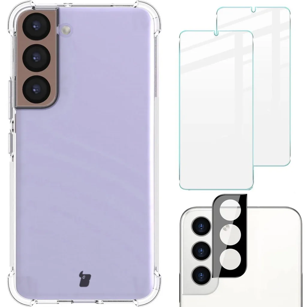 Kryt Bizon Case Clear Pack case + 2x screen glass + lens glass Samsung Galaxy S22 clear