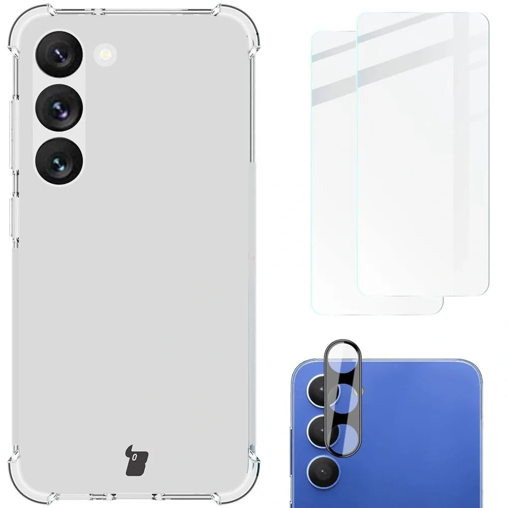 Kryt Bizon Case Clear Pack case + 2x screen glass + lens glass Samsung Galaxy S23 clear