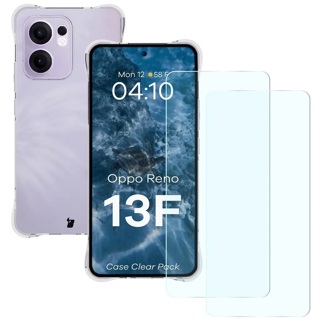 Kryt Bizon Case Clear Pack case + 2x screen glass Oppo Reno13F