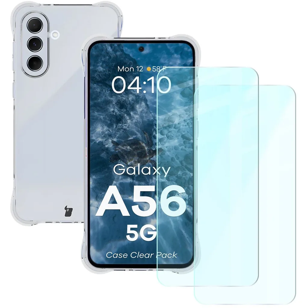 Kryt Bizon Case Clear Pack case + 2x screen glass Samsung Galaxy A56 5G clear