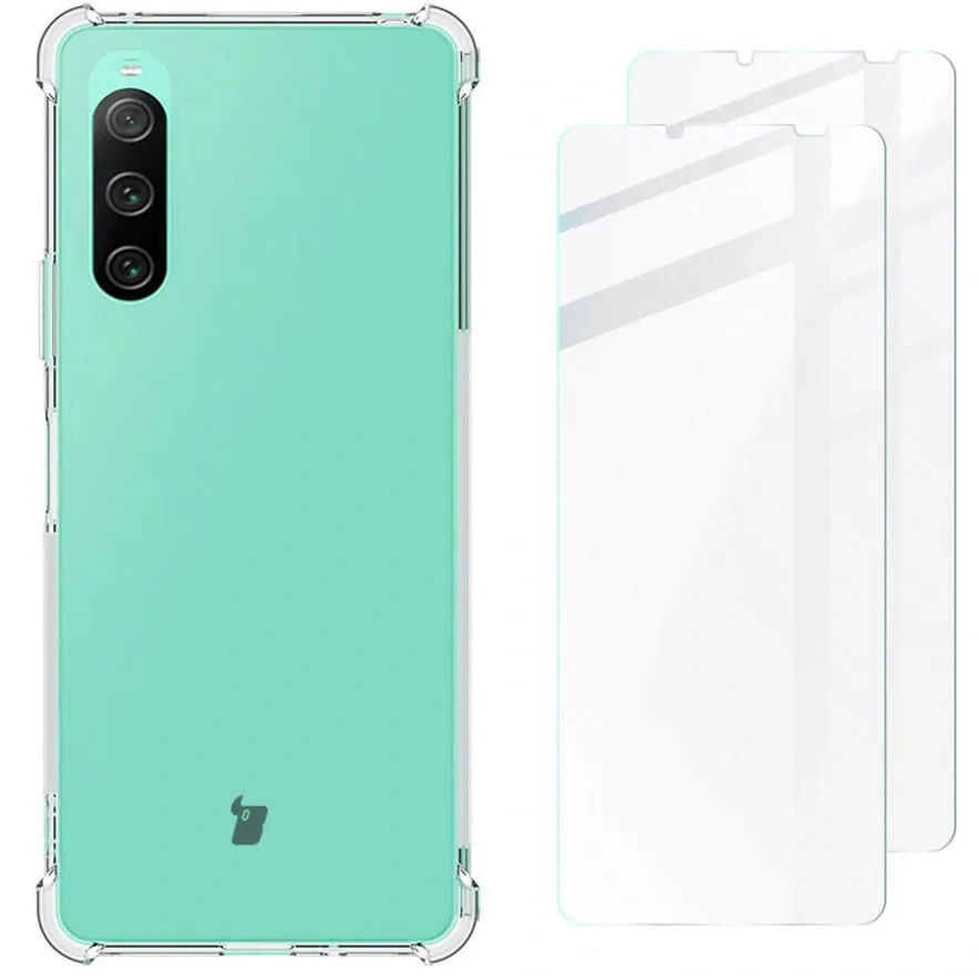Kryt Bizon Case Clear Pack case + 2x screen glass Sony Xperia 10 V clear