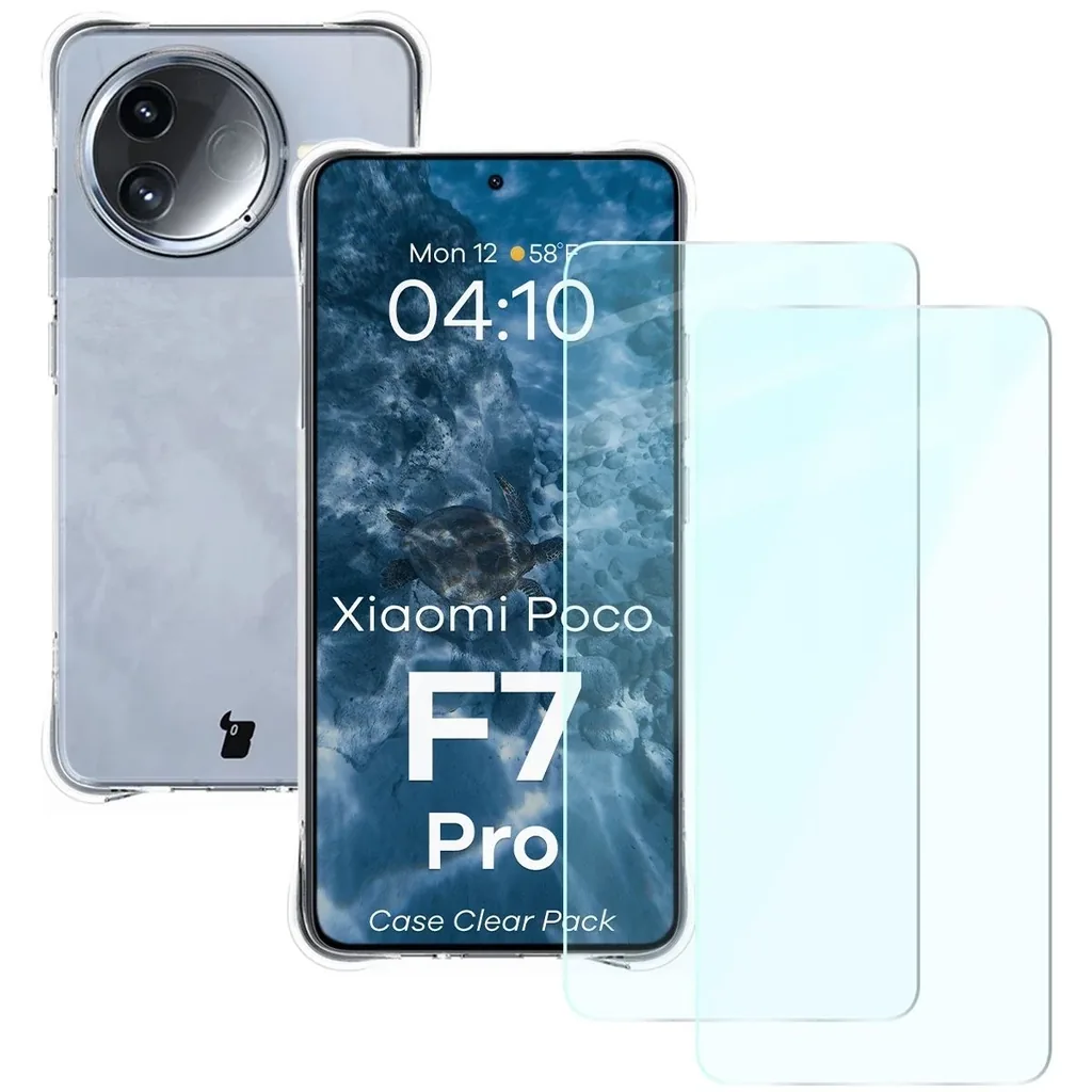 Kryt Bizon Case Clear Pack case + 2x screen glass Xiaomi Poco F7 Pro