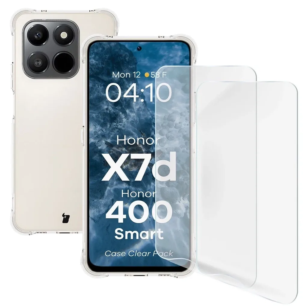 Kryt Bizon Case Clear Pack case + 2x screen protector Honor X7d / Honor 400 Smart