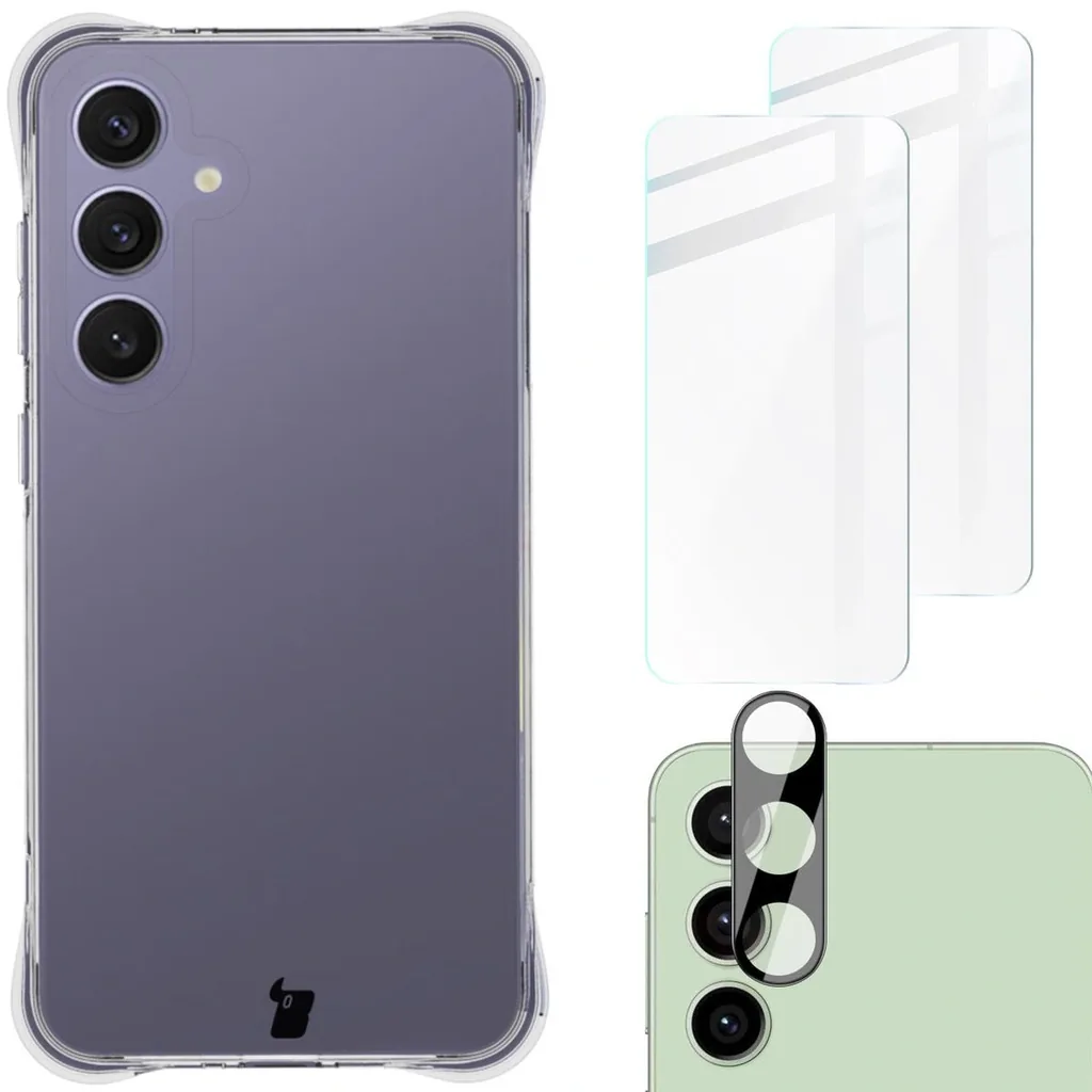 Kryt Bizon Case Clear Pack case + 2x tempered glass + lens glass Samsung Galaxy S24 FE