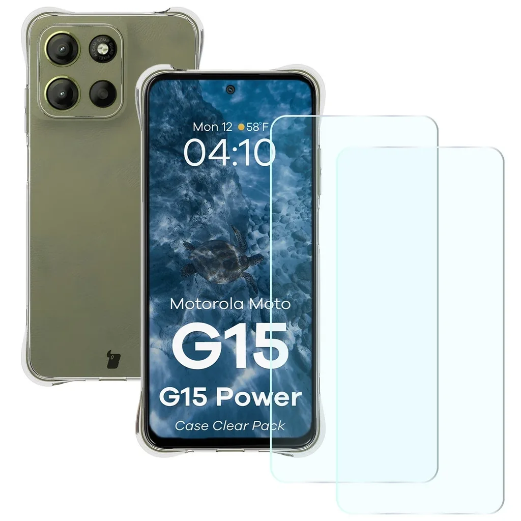 Kryt Bizon Case Clear Pack case + 2x tempered glass Motorola Moto G15 / G15 Power