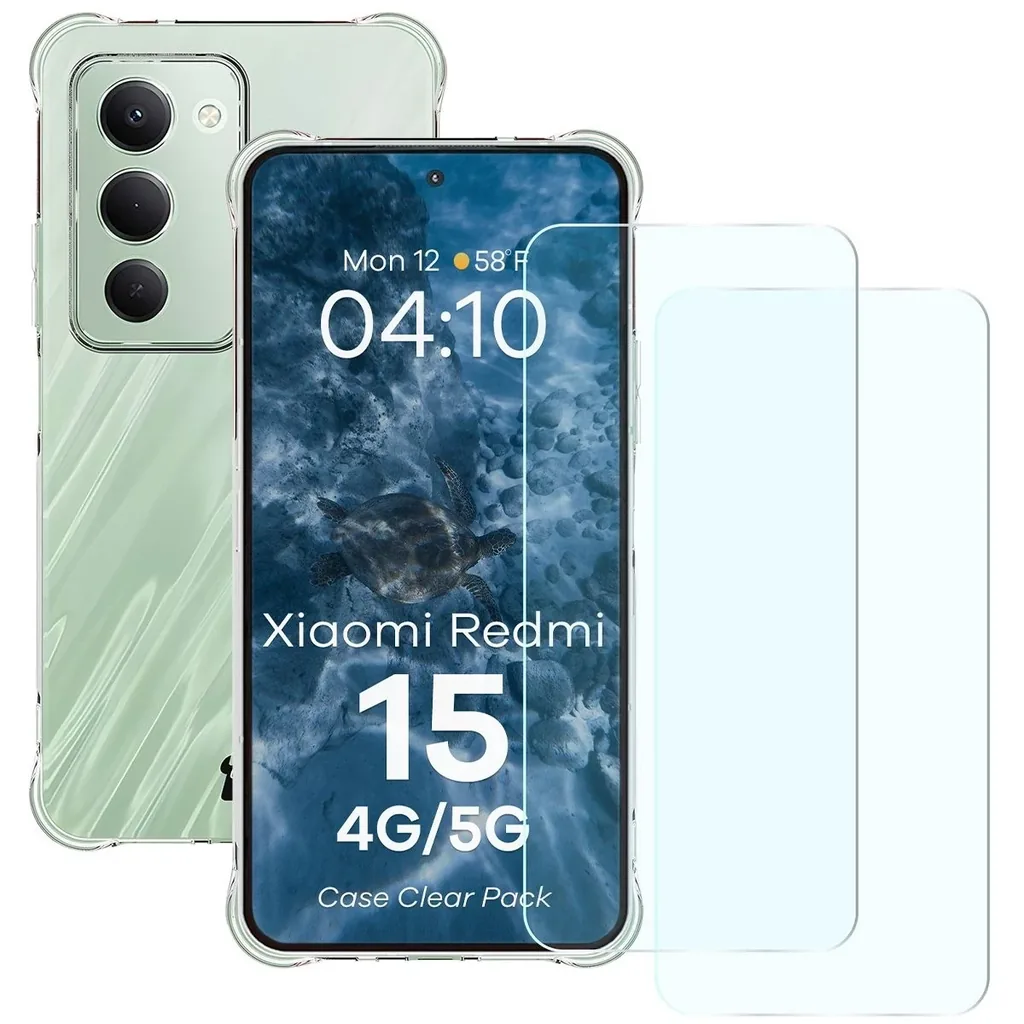 Kryt Bizon Case Clear Pack case + 2x tempered glass Xiaomi Redmi 15 4G / 5G