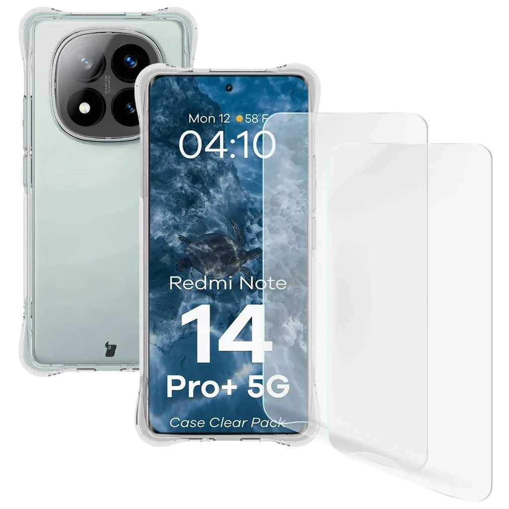 Kryt Bizon Case Clear Pack flexible case + 2x screen film Xiaomi Redmi Note 14 Pro+ Plus 5G