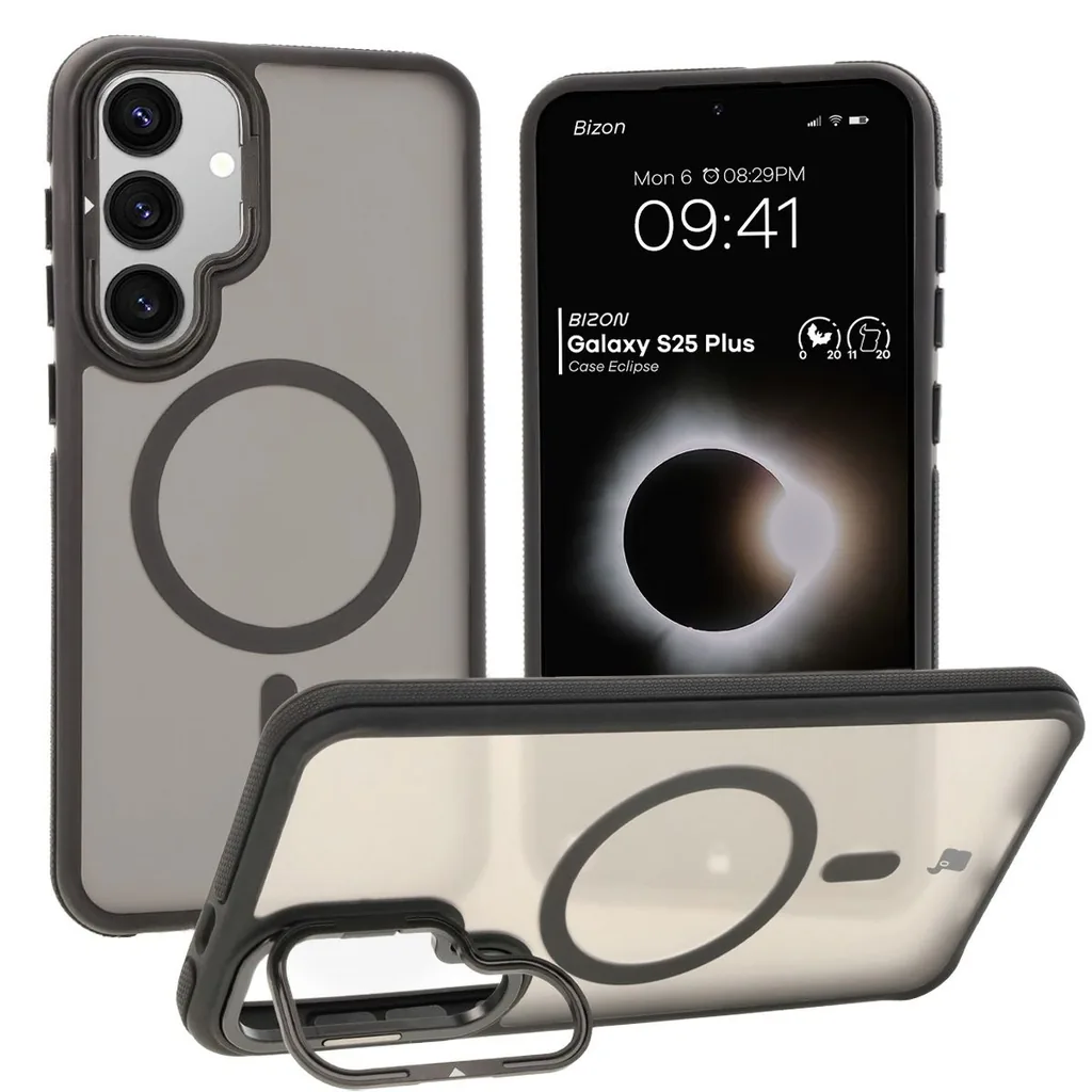 Kryt Bizon Case Eclipse Samsung Galaxy S25 Plus smoky with a black frame