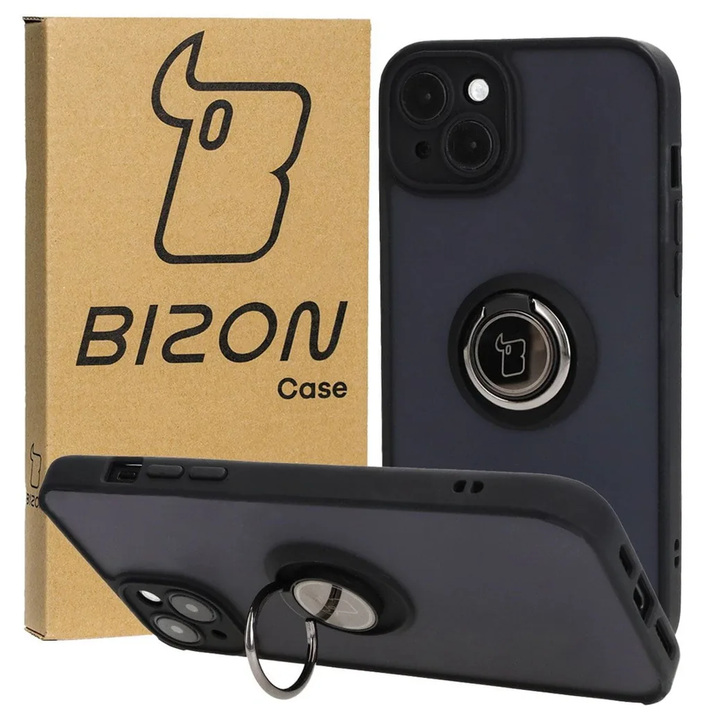 Kryt Bizon Case Hybrid Ring Apple iPhone 15 Plus smoky with a black frame