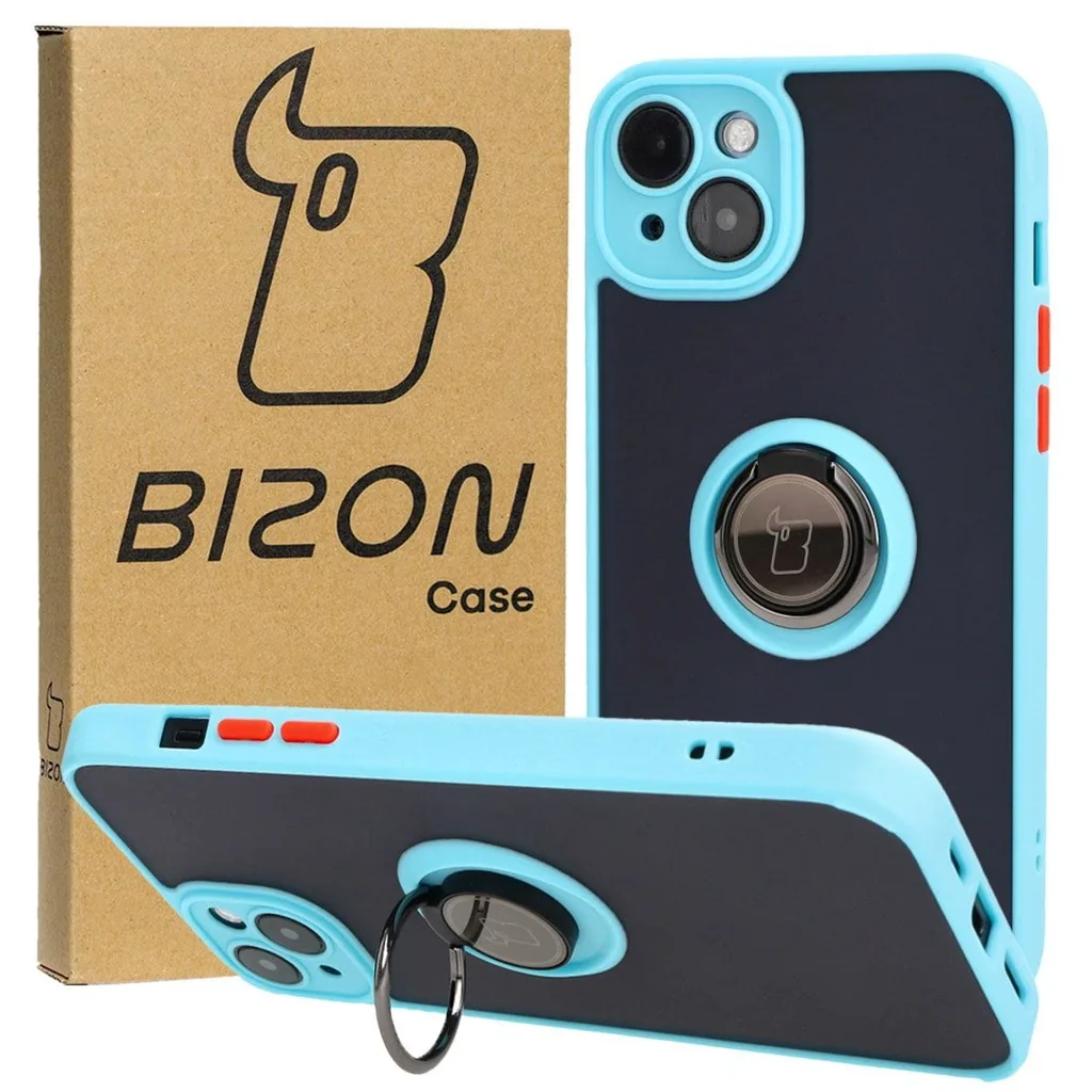 Kryt Bizon Case Hybrid Ring Apple iPhone 15 Plus smoky with a light blue frame
