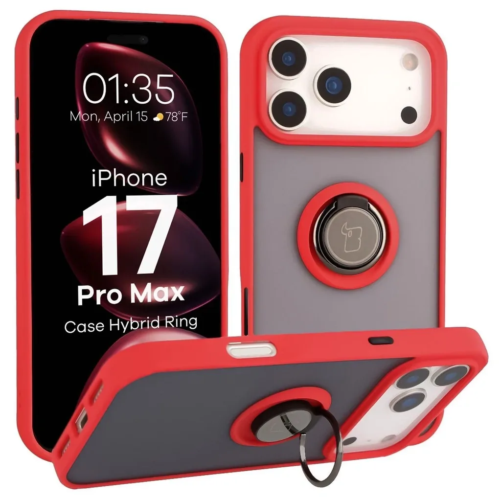 Kryt Bizon Case Hybrid Ring Apple iPhone 17 Pro Max smoky with a red frame