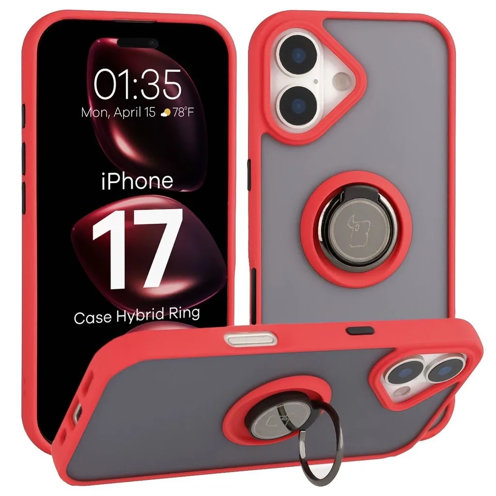 Kryt Bizon Case Hybrid Ring Apple iPhone 17 smoky with a red frame