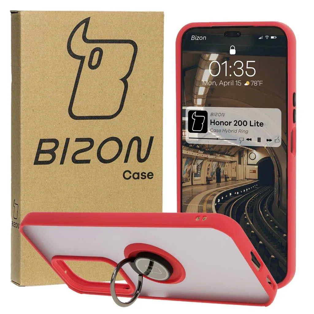 Kryt Bizon Case Hybrid Ring Honor 200 Lite smoky with a red frame