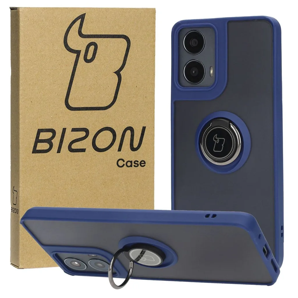 Kryt Bizon Case Hybrid Ring Motorola Moto G04 / G24 / G24 Power smoky with a dark blue frame
