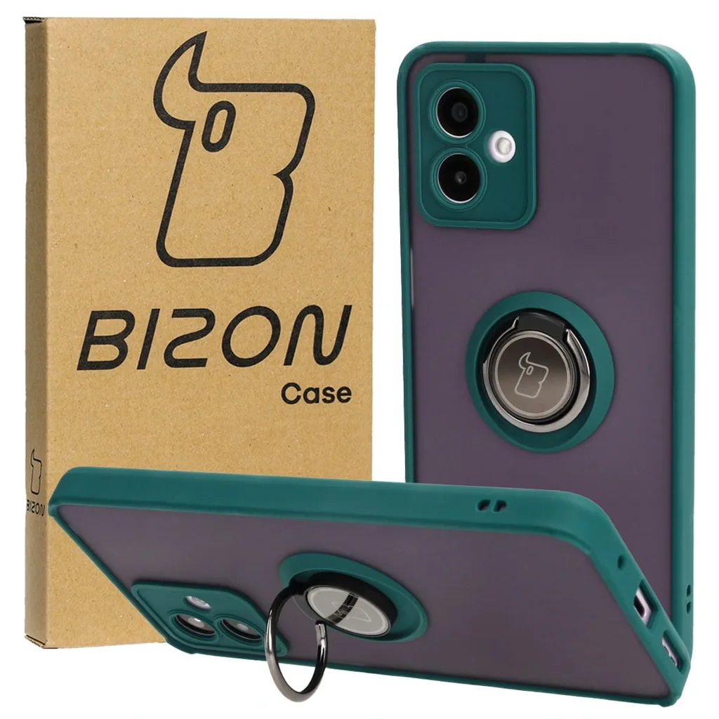 Kryt Bizon Case Hybrid Ring Motorola Moto G14 smoky with a dark green frame