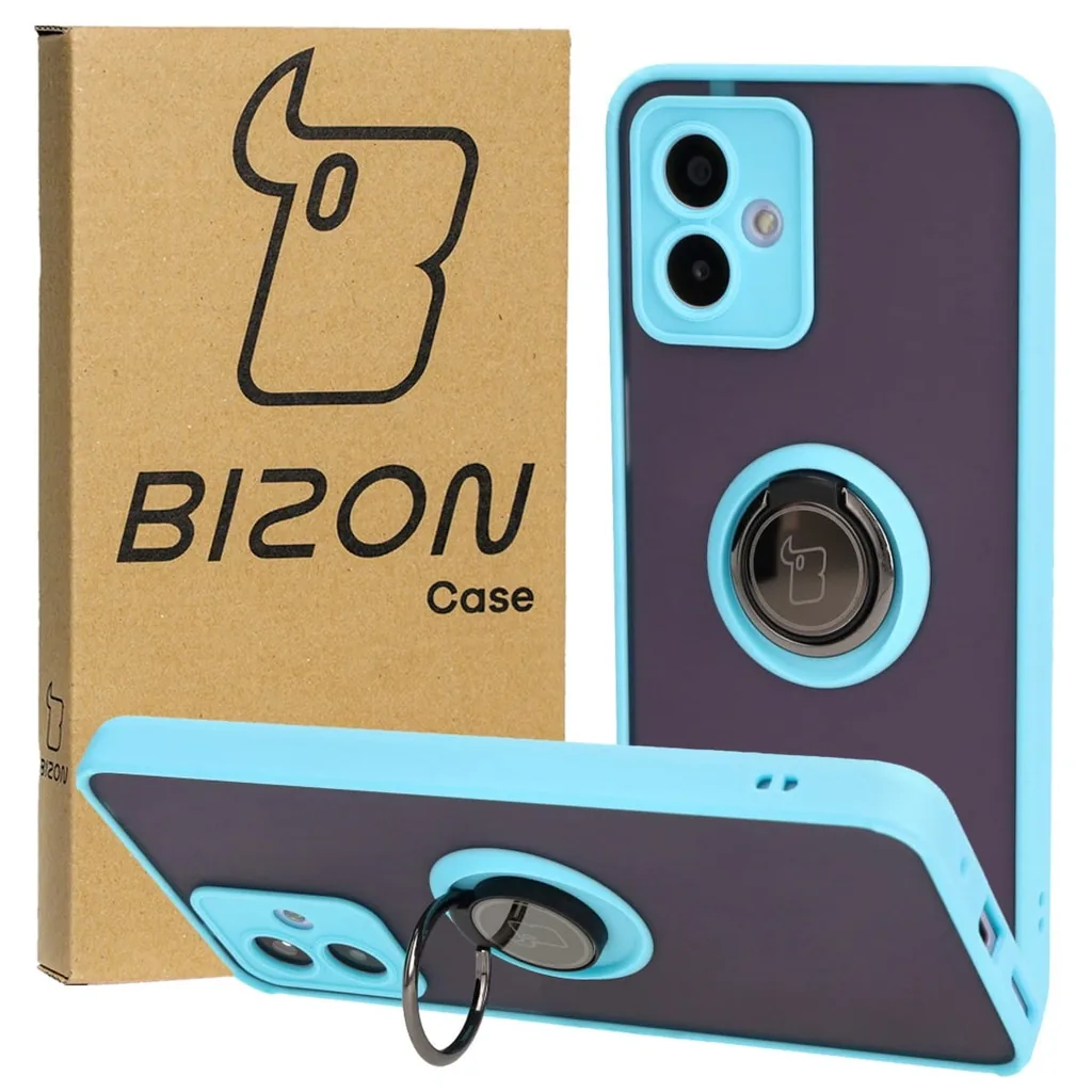 Kryt Bizon Case Hybrid Ring Motorola Moto G14 smoky with a light blue frame