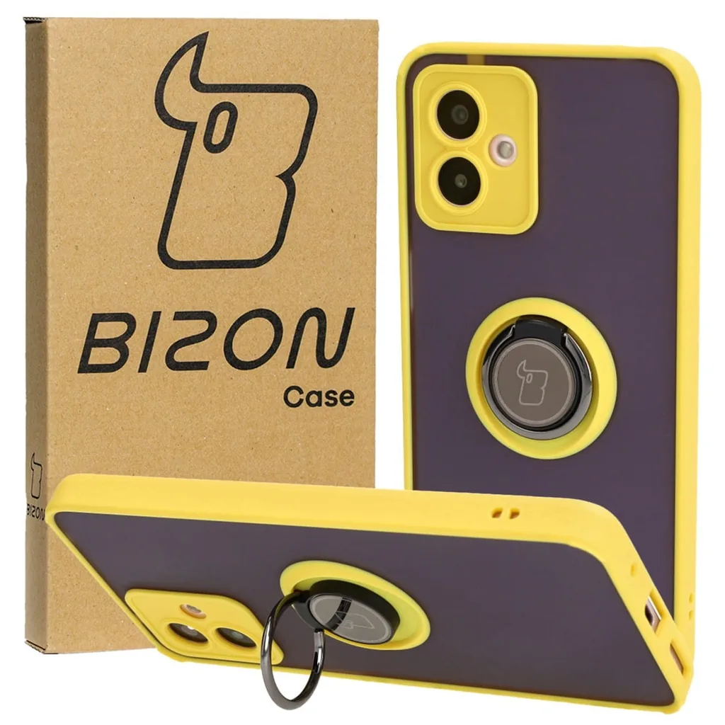 Kryt Bizon Case Hybrid Ring Motorola Moto G14 smoky with a yellow frame