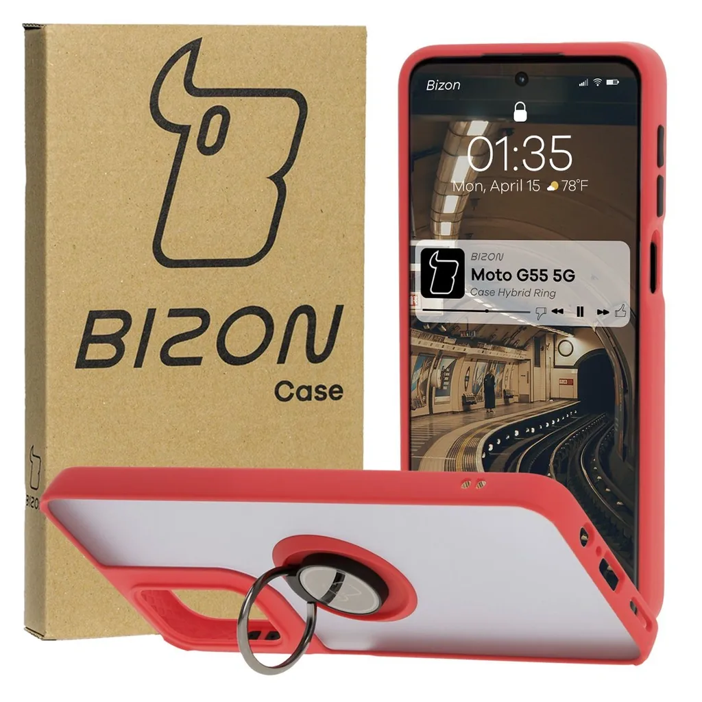 Kryt Bizon Case Hybrid Ring Motorola Moto G55 5G smoky with a red frame