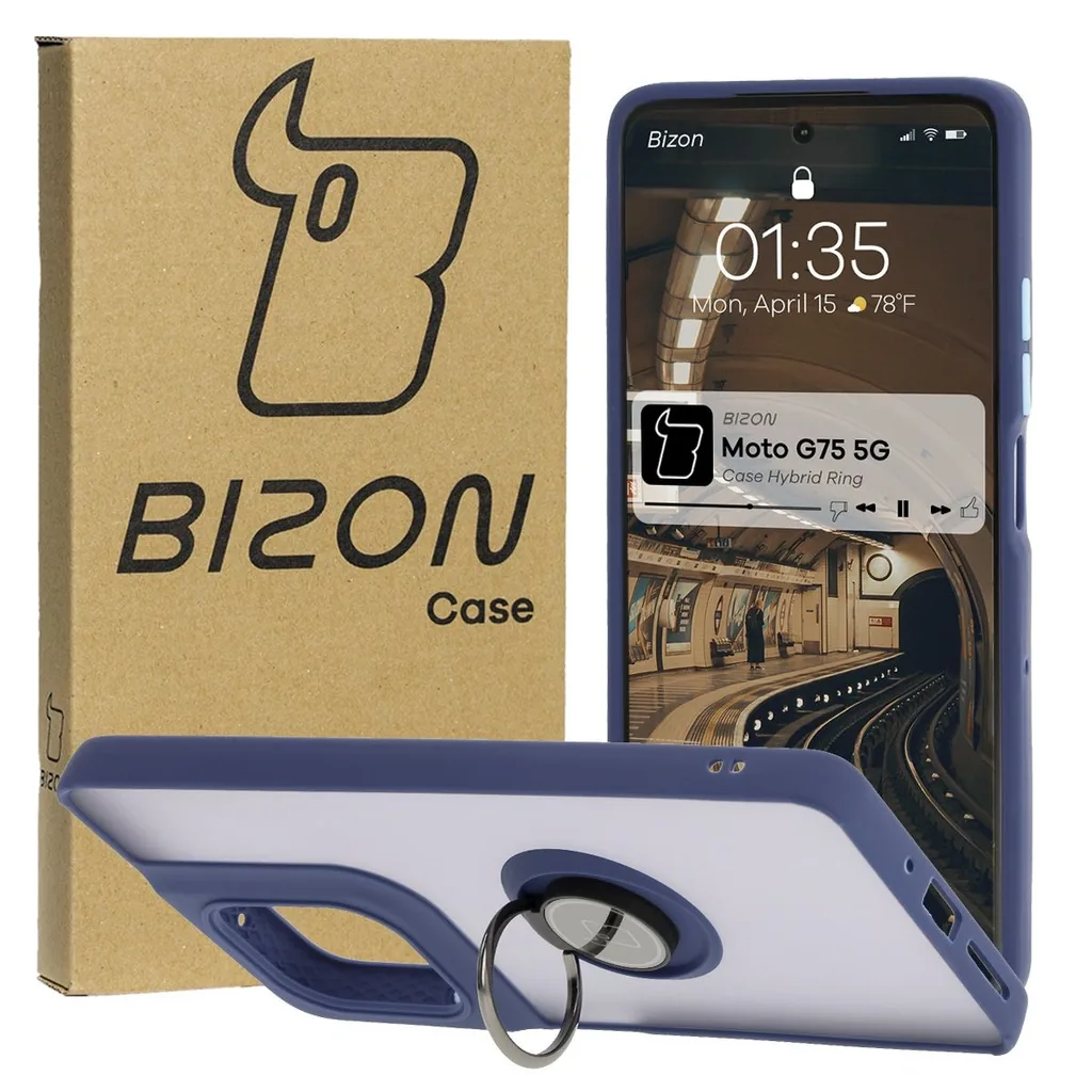 Kryt Bizon Case Hybrid Ring Motorola Moto G75 5G smoky with a dark blue frame