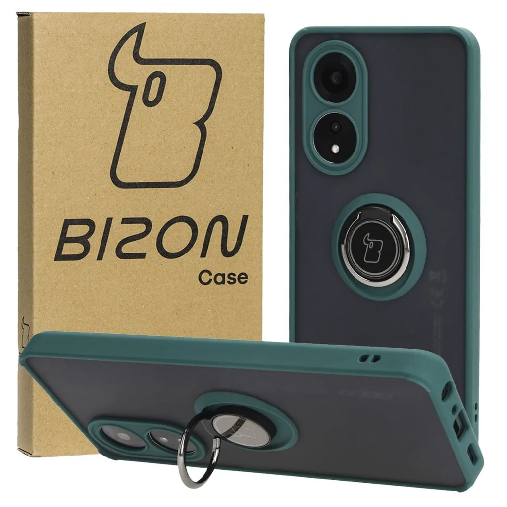 Kryt Bizon Case Hybrid Ring Oppo A58 4G smoky with a dark green frame