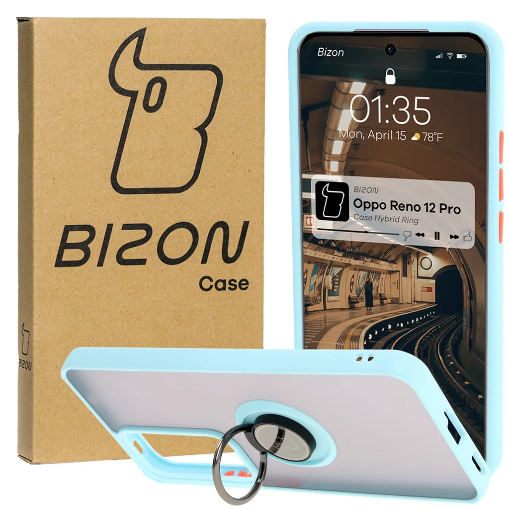 Kryt Bizon Case Hybrid Ring Oppo Reno 12 Pro smoky with a light blue frame