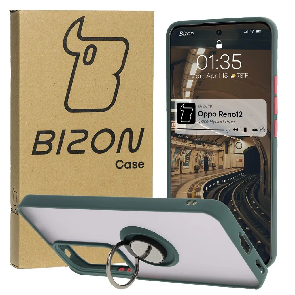 Kryt Bizon Case Hybrid Ring Oppo Reno 12 smoky with a dark green frame