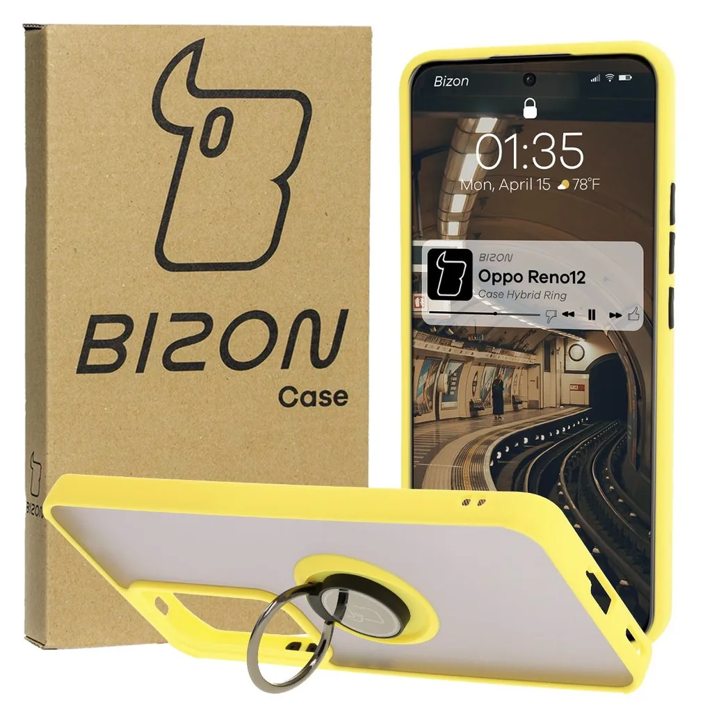 Kryt Bizon Case Hybrid Ring Oppo Reno 12 smoky with a yellow frame