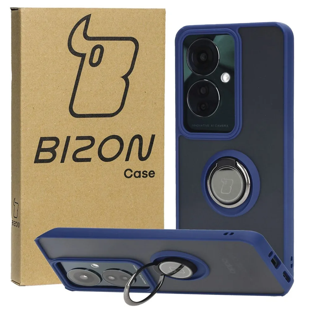 Kryt Bizon Case Hybrid Ring Oppo Reno11 F 5G smoky with a navy blue frame