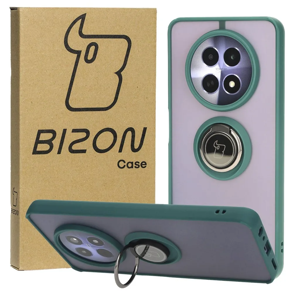 Kryt Bizon Case Hybrid Ring Realme 12 / 12x smoky with a dark green frame
