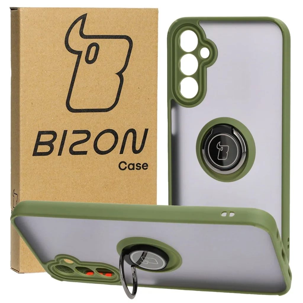 Kryt Bizon Case Hybrid Ring Samsung Galaxy A24 4G smoky with a green frame