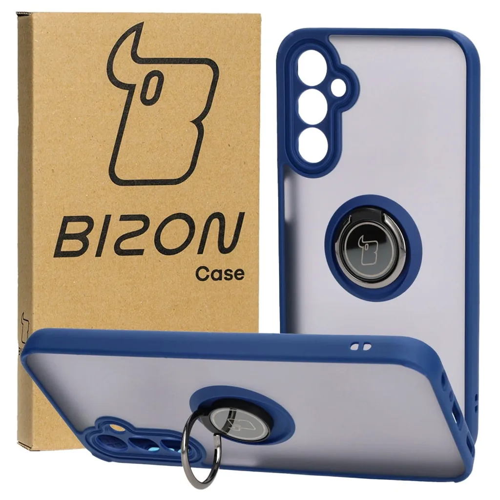 Kryt Bizon Case Hybrid Ring Samsung Galaxy A24 4G smoky with a navy blue frame