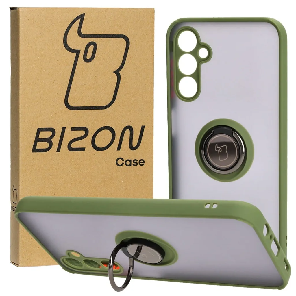 Kryt Bizon Case Hybrid Ring Samsung Galaxy M14 5G smoky with a green frame