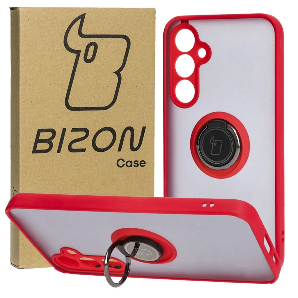 Kryt Bizon Case Hybrid Ring Samsung Galaxy S23 FE smoky with a red frame