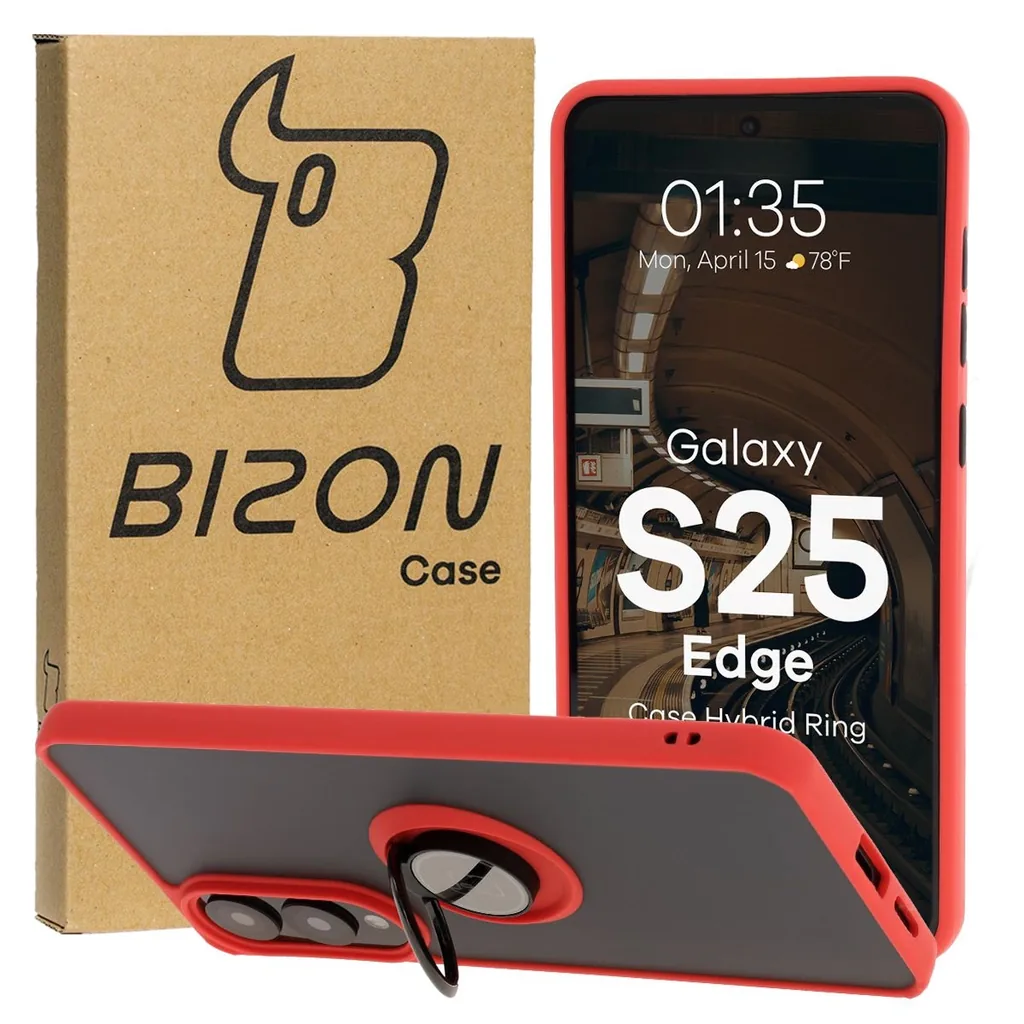 Kryt Bizon Case Hybrid Ring Samsung Galaxy S25 Edge smoky with a red frame