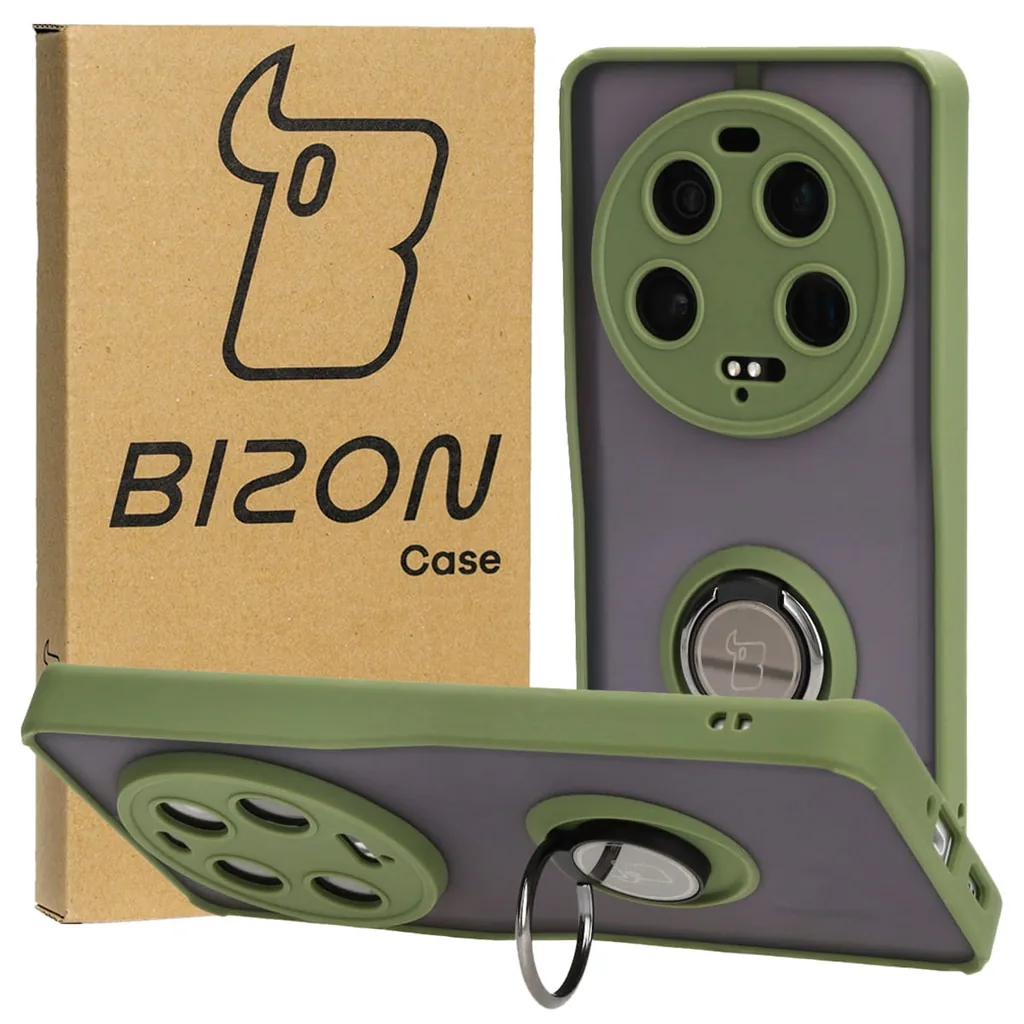 Kryt Bizon Case Hybrid Ring Xiaomi 13 Ultra smoky with a green frame