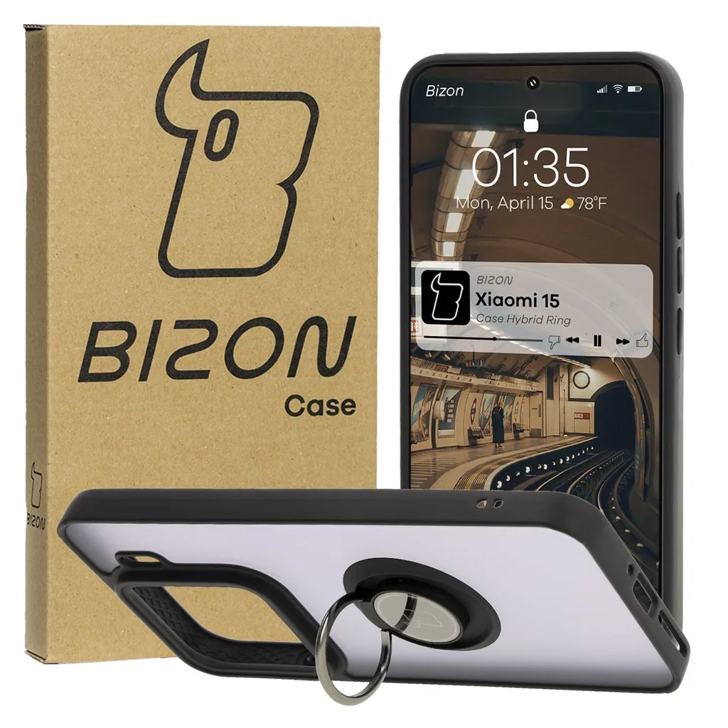 Kryt Bizon Case Hybrid Ring Xiaomi 15 smoky with a black frame