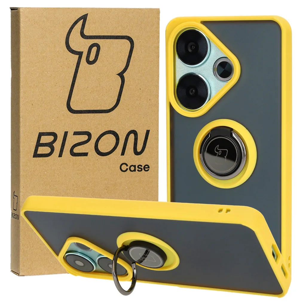 Kryt Bizon Case Hybrid Ring Xiaomi Poco F6 smoky with a yellow frame