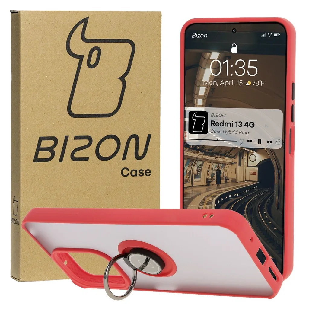 Kryt Bizon Case Hybrid Ring Xiaomi Redmi 13 4G smoky with a red frame